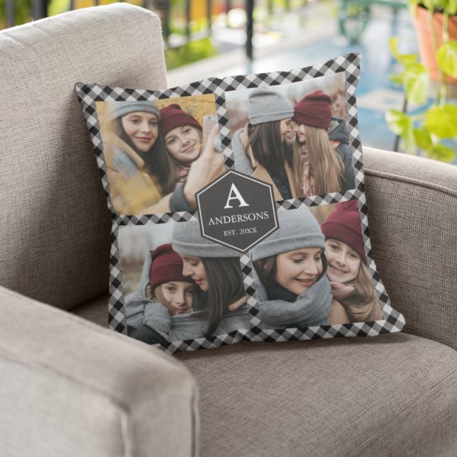 Cojín Decorativo Collage de fotos Black Buffalo Plaid Lumberjack (Subido por el creador)
