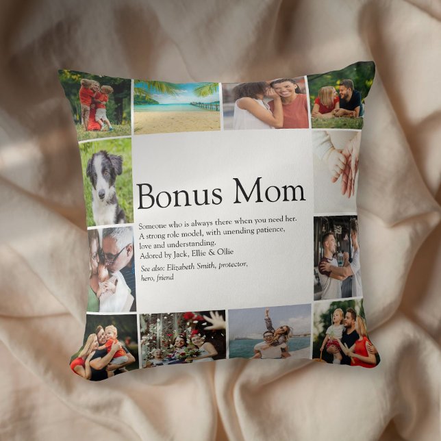 Cojín Decorativo Collage de fotos Bonus Mom Definition 12 (Bonus Mom Definition 12 Photo Collage Throw Pillow)