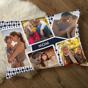 Cojín Decorativo Collage de fotos con 5 imágenes Azul y Blanco Mamá