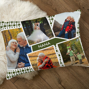 Cojín Decorativo Collage de fotos con 5 imágenes Nana verde y blanc