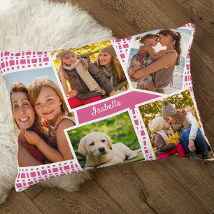 Cojín Decorativo Collage de fotos con 5 imágenes rosa y blanco
