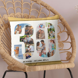 Cojín Decorativo Collage de Fotos Cumpleaños 30 Personalizado Neutr
