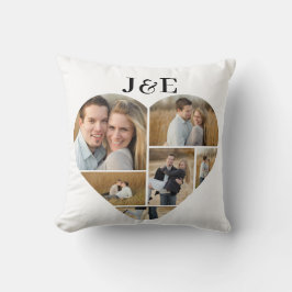Cojín Decorativo Collage de fotos de corazón monogramado negro y bl