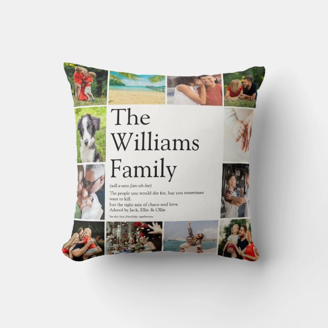 Cojín Decorativo Collage de fotos de definición de nombre de famili (Anverso)