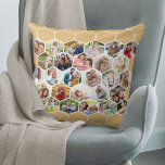 Cojín Decorativo Collage de fotos de Honeycomb Miel Beige Multiimag<br><div class="desc">Encantador collage fotográfico con almohada de miel en blanco y beige tibio de miel neutro. La plantilla de fotos está configurada para que añadas 28 de tus fotos familiares favoritas, trabajando de izquierda a derecha en filas, de arriba a abajo. Las imágenes se muestran en formas hexagonales para formar un...</div>