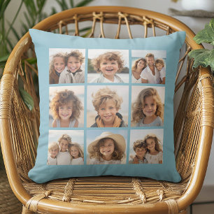 Cojín Decorativo Collage de fotos de Instagram 9 fotos Azul pastel