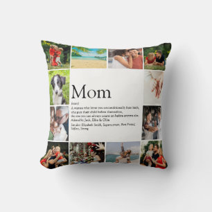 Cojín Decorativo Collage de fotos de la cita de definición de mamá 