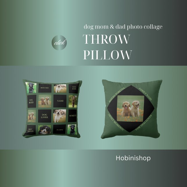 Cojín Decorativo collage de fotos de mamá de perro (dog mom & dad photo collage throw pillow)