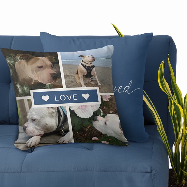 Cojín Decorativo Collage de fotos de Mascota simpático moderno (Modern Sympathy Pet Photos Collage Throw Pillow)