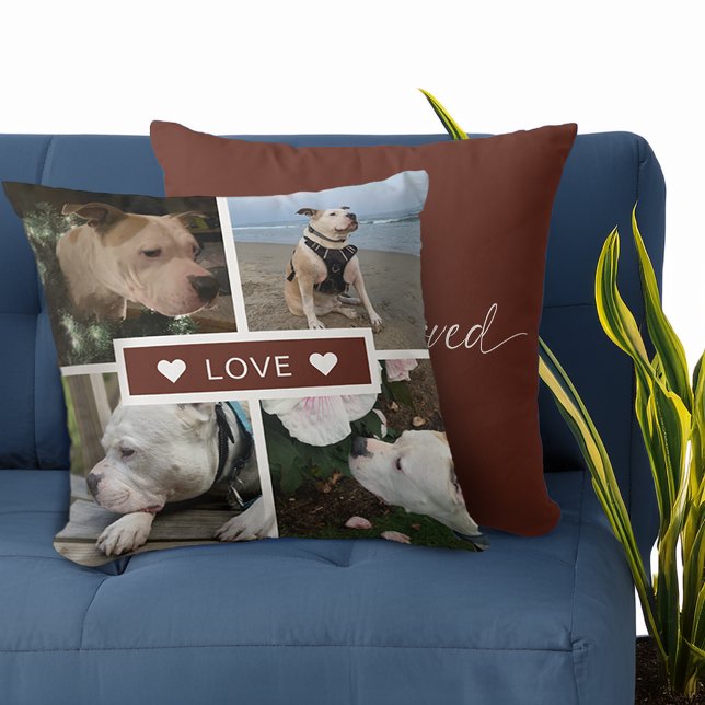 Cojín Decorativo Collage de fotos de Mascota simpático moderno (Modern Sympathy Pet Photos Collage Throw Pillow)