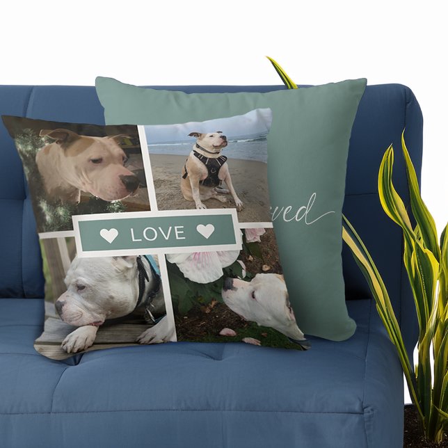 Cojín Decorativo Collage de fotos de Mascota simpático moderno (Modern Sympathy Pet Photos Collage Throw Pillow)