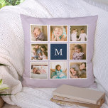 Cojín Decorativo Collage de fotos de monograma de color de fondo ed<br><div class="desc">almohada monogramo con 8 fotos cuadradas dispuestas en una cuadrícula con un borde blanco alrededor de ellas en el frente y en la parte posterior, lo que hace que 16 fotos en total puedan reemplazarse con sus propias fotos todo con un color de fondo editable (haga clic en "personalizar" para...</div>