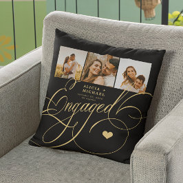 Cojín Decorativo Collage de fotos de pareja comprometida negro pers