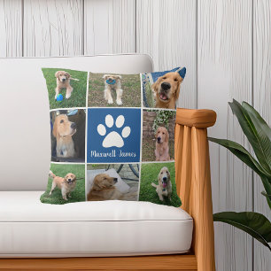 Cojín Decorativo Collage de fotos de perro personalizado Paw impres