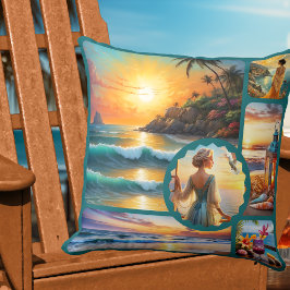 Cojín Decorativo Collage de fotos de playa colorido Boho Chic 