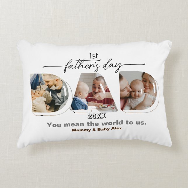 Cojín Decorativo Collage de fotos del Día del Primer Padre 3 (Anverso)