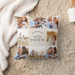 Cojín Decorativo Collage de fotos elegante crema Día de la Madre mo