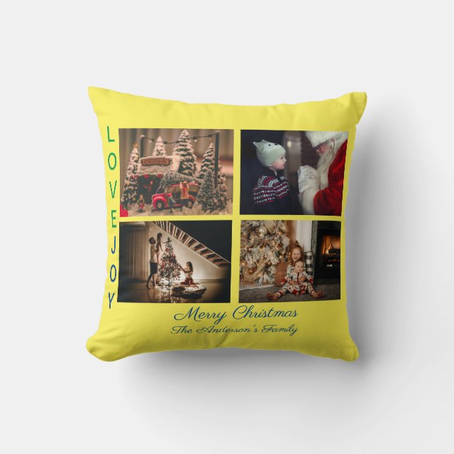 Cojín Decorativo Collage de fotos familiar cuatro fotos Feliz Navid (Anverso)