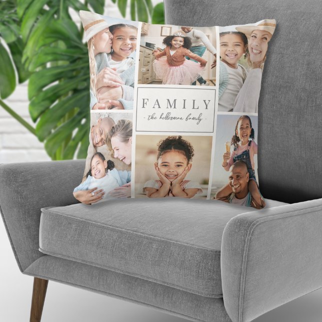 Cojín Decorativo Collage de fotos familiar monograma personalizado (Personalized Monogram Family Photo Collage Throw Pillow)