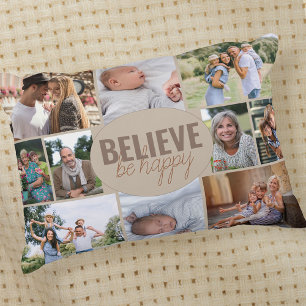 Cojín Decorativo Collage de Fotos Familiares Cree Ser Feliz Cita Be
