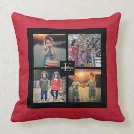 Cojín Decorativo Collage de fotos familiares nombre de monograma bu