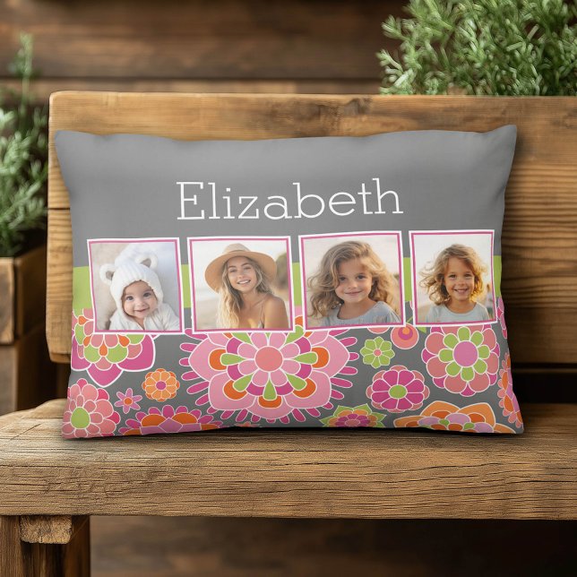 Cojín Decorativo Collage de fotos Flores rosadas y Naranjas calient (Custom Pillow)