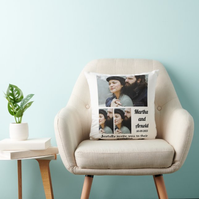 Cojín Decorativo Collage de fotos Invitación a la boda personalizad (Silla)