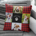 Cojín Decorativo Collage de fotos Mascota moderno  Red Buffalo Tapa<br><div class="desc">Moderna almohada de collage de fotos mascota de búfalo rojo con espacio para 4 fotos y el nombre de tu mascota y la huella de pata rodeados de una divertida rejilla de trama de tejido.</div>