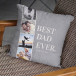 Cojín Decorativo Collage de fotos moderno de tira de película mejor<br><div class="desc">Tipografía minimalista moderna que lee BEST DAD EVER (el apodo puede ser personalizado) al lado de un sencillo diseño de tiras de película de fotos cuadradas amigables con Instagram en una burlap de lino gris carbón impreso.</div>