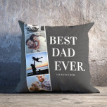 Cojín Decorativo Collage de fotos moderno de tira de película mejor<br><div class="desc">Tipografía minimalista moderna que lee BEST DAD EVER (el apodo puede ser personalizado) al lado de un sencillo diseño de tiras de película de fotos cuadradas amigables con Instagram en gris carbón vegetal.</div>