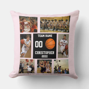 Cojín Decorativo Collage de fotos moderno rosado de baloncesto