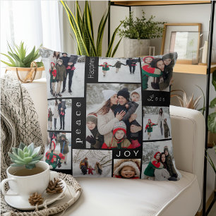 Cojín Decorativo Collage de fotos navideñas en negro