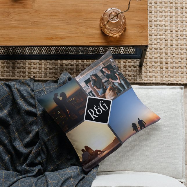 Cojín Decorativo Collage de fotos personalizado 4 monograma fotográ (Subido por el creador)