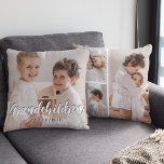 Cojín Decorativo Collage de fotos personalizado de nietos<br><div class="desc">Este nieto moderno, almohada de doble cara de collage de fotos de dos caras es el regalo perfecto para tu abuela o abuelo, que incluye 4 de tus fotografías favoritas, nietos de texto de plantilla en un divertido tipo de letra de guión, y luego personaliza con tus nombres. Fantástico como...</div>