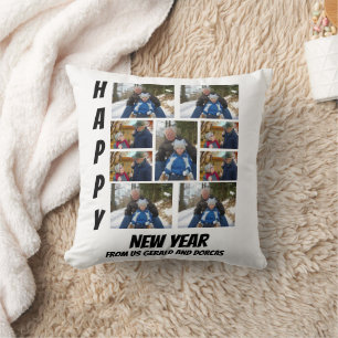 Cojín Decorativo Collage de fotos personalizado simple feliz año nu