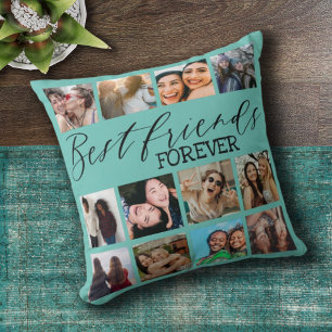 Cojín Decorativo Collage de fotos Verde azulado de los mejores amig