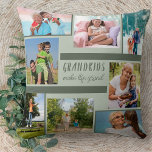 Cojín Decorativo Collage de fotos y cotización para los abuelos - V<br><div class="desc">Elegante almohada arrojada con collage de fotos personalizados y cita para abuelos. El diseño está impreso a ambos lados de la almohada y cuenta con 8 fotografías propias. La cita está escrita a mano y dice "Los nietos hacen la vida grandiosa". La plantilla de fotos está configurada para que añadas...</div>