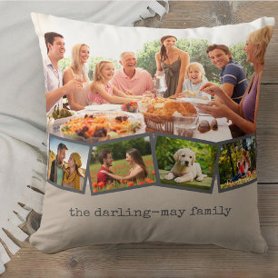 Cojín Decorativo Collage de fotos y ZigZag Photo Strip Mushroom Gra