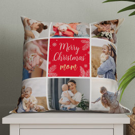 Cojín Decorativo Collage de la familia de fotos Merry Christmas Mom