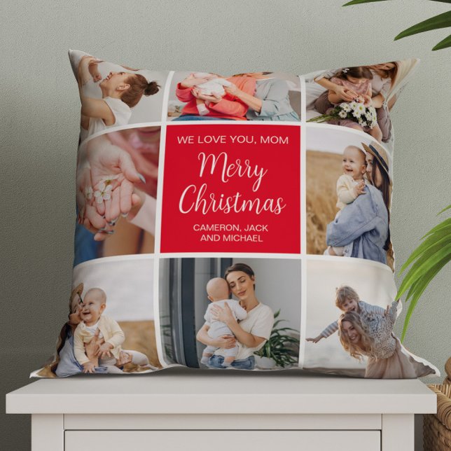 Cojín Decorativo Collage de la familia de fotos Merry Christmas Mom (Subido por el creador)