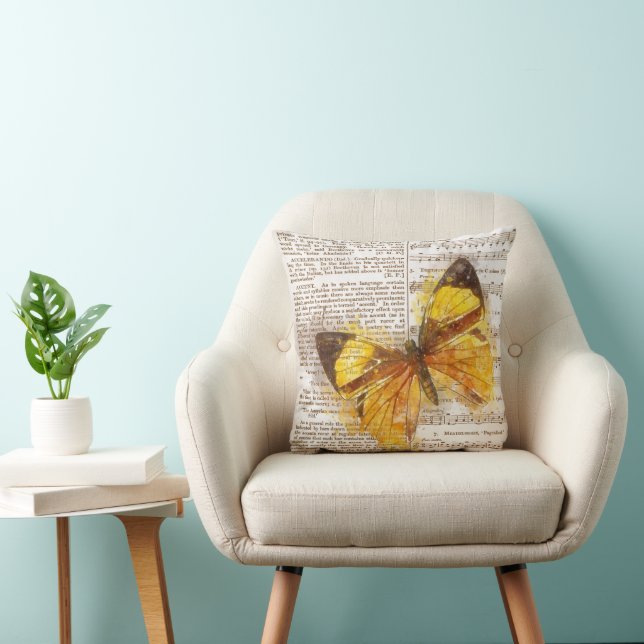 Cojín Decorativo Collage de Mariposa Amarilla (Silla)