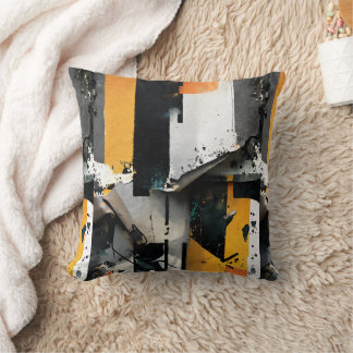 Cojín Decorativo Collage de Medios Mixtos (amarillo + negro) 2 cara