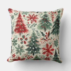 Cojín Decorativo Collage de Motivos Navideños en Rojo y Verde con I
