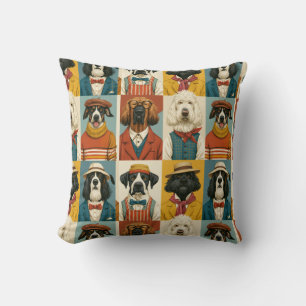 Cojín Decorativo Collage de retratos de perros de moda vintage