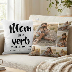 Cojín Decorativo Collage de seis fotos de Mamá es un verbo