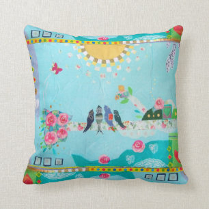 Cojín Decorativo Collage del arte de la familia de pájaro