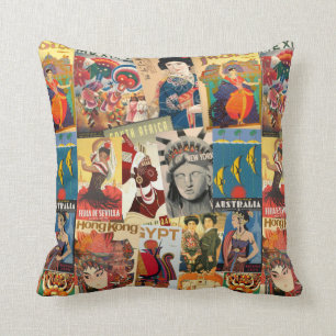 Cojín Decorativo Collage del poster del viaje para los viajeros