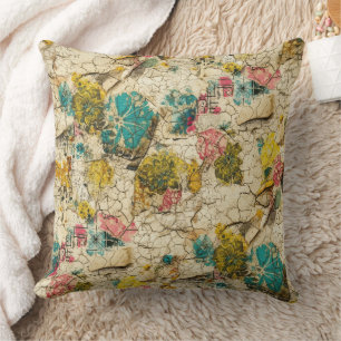 Cojín Decorativo Collage floral vintage con textura de papel enveje