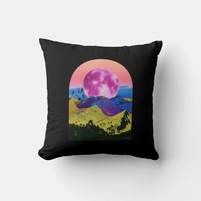 Cojín Decorativo Collage paisajístico de la Luna Rosa (Anverso)