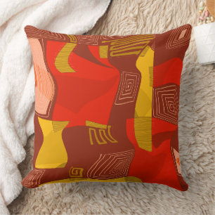 Cojín Decorativo Collage Psicodélico Egipcio: Maroon Red Ochre